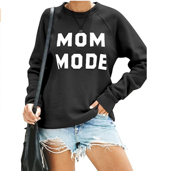 Mom Mode Women's Crewneck Sweatshirt Long Sleeve Raglan Terry Casual - Picture 2 of 6